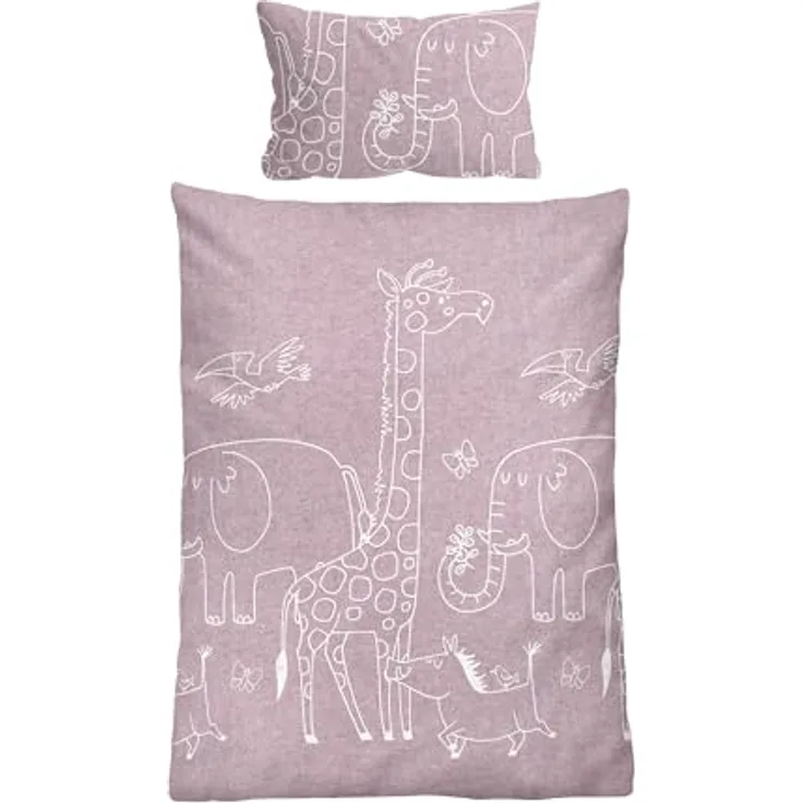 biberna Melange-Flanell Bettwäsche 0840520 Tiere, Made in Germany, 100% Baumwolle, brombeer