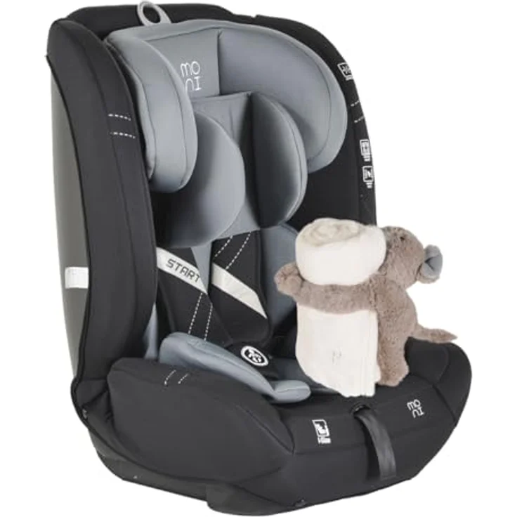 Moni i-Size Start, Kindersitz der Gruppe 1/2/3 für Kinder 76-150 cm, verstellbare Kopfstütze, inkl. Kuscheltier und Schmusedecke, ECE R129 Norm – Bild 1