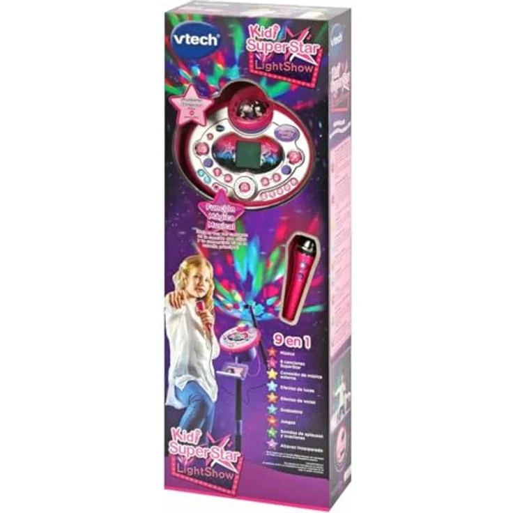 Vtech 80-165822 Kidi Superstar LightShow, interaktive elektronische Karaoke, MP3 Anschluss, Lichteffekte, Stimmen, Recorder, eingebauter Lautsprecher, Spiele, Snacks und Ovuationsgeräusche, Rosa – Bild 6