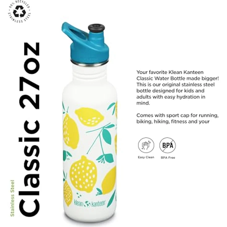Klean Kanteen Classic Narrow Lemons - 800ml Edelstahlflasche mit Sport Cap – Bild 3