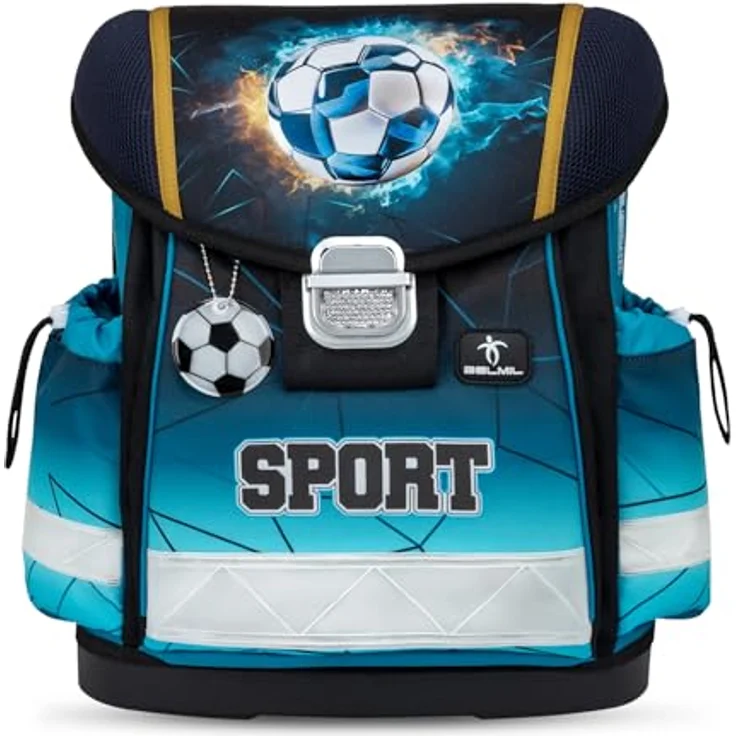 Belmil Schulranzen "Classy" 2025, 4tlg. Set für Jungen, ergonomisch, leicht, mit reflektierenden Elementen, Fußball-Design, für 1. Klasse, Grundschule – Bild 4