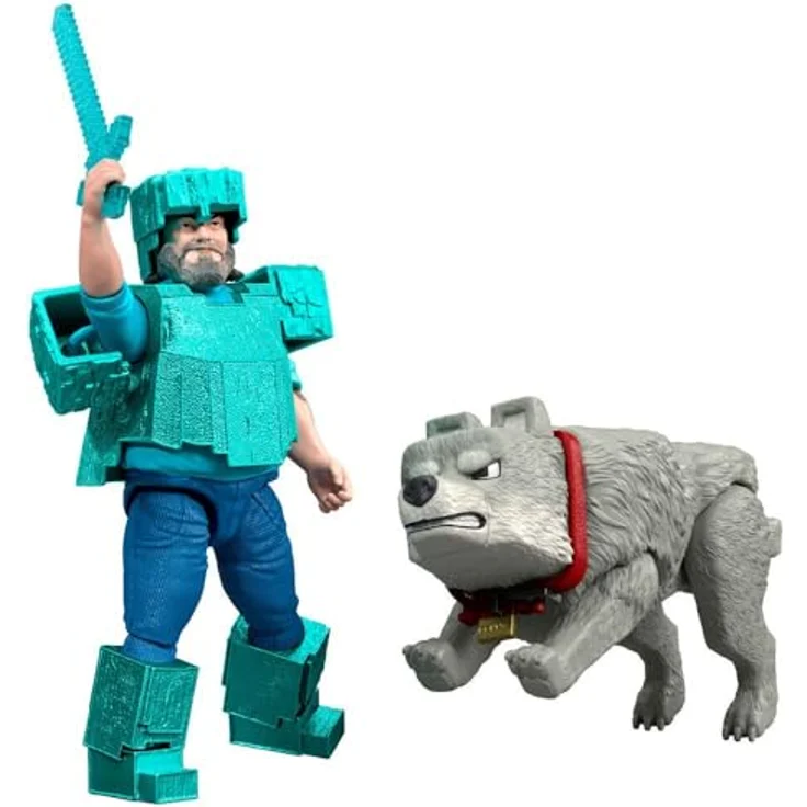 Mattel Minecraft JFR71 Movie Core Scale Steve und Wolf Actionfiguren-Set, 2 Stück, 10,2 cm, Steve in Diamantrüstung – Bild 2