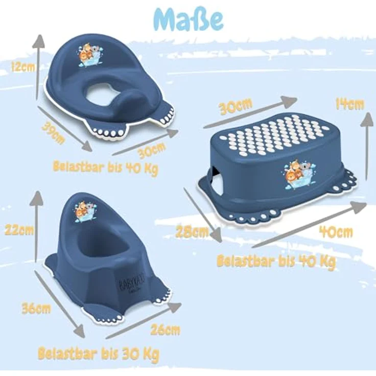 Babykajo 3 in 1 Baby Töpfchen Set, inkl. Töpfchen, Toilettensitz und Tritthocker, BPA freies Plastik, dunkelblau – Bild 3