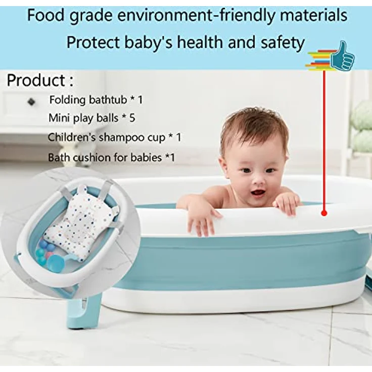 Groß Faltbare Baby Badewanne mit 55 Litern Volumen, Baby Wanne Inkl. Badewanneneinsatz Baby, Kinder Bälle, Baby-haarwaschbecher, Babybadewanne Faltbar für Babys 0-6 Jahre, 80 X 49 X 25 cm – Bild 5