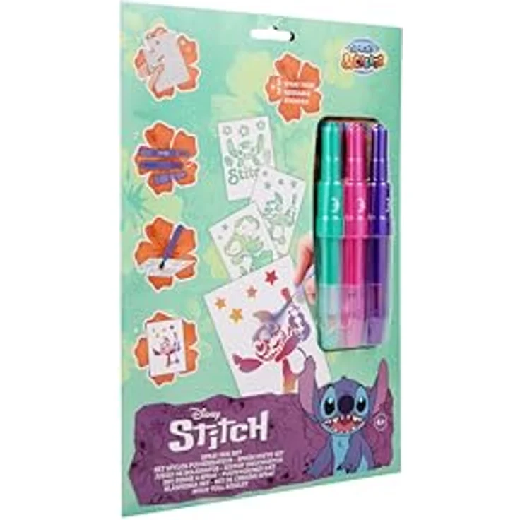 Canenco Kreativset Disney Stitch, Sprühstifte Set mit 3 Farben und wiederverwendbaren Schablonen – Bild 5