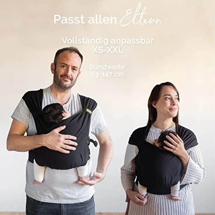 Boba Bliss Babytrage Neugeborene ab Geburt bis 15 kg - 2-in-1 Baby Carrier & Baby Tragetuch Ohne Binden & Knoten, Hüftfreundliche Babytrage ab Geburt, Weiche & elastische Baby Trage (Schwarz) – Bild 8