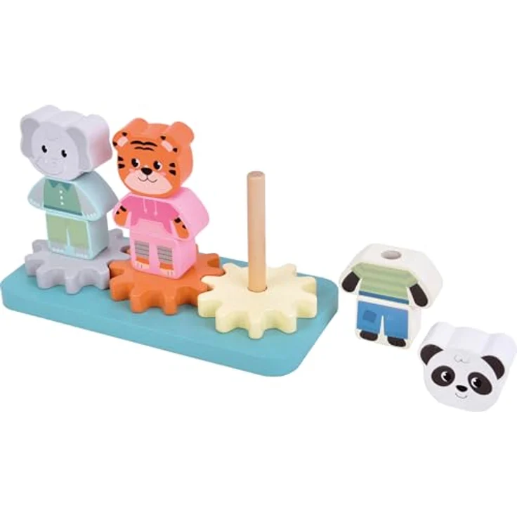 Small Foot - Wooden Stacking Game with Gears Jungle Friends FSC, Lernspielzeug für Babys mit kreativen Zahnrädern – Bild 2