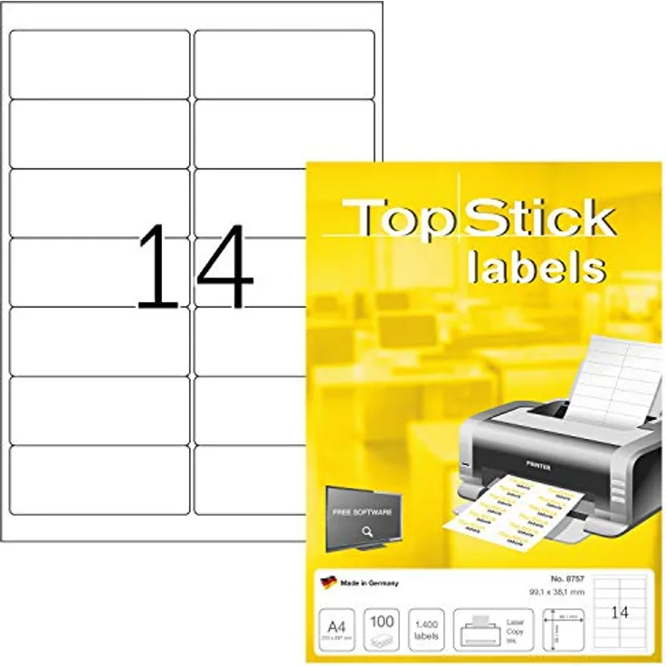 TopStick 8757 Adressetiketten, selbstklebend und bedruckbar, 99,1 x 38,1 mm, weiß, 14000 Stück, matt, für Laserdrucker und Tintenstrahldrucker