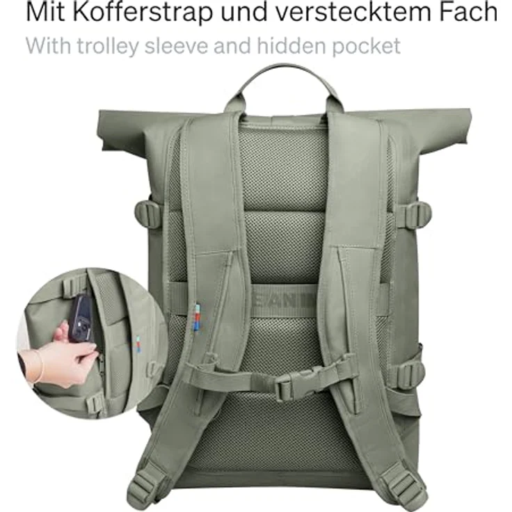 Got Bag Wanderrucksack ROLLTOP 2.0, 31 l Volumen, herausnehmbare Laptopsleeve für 15 Zoll, ergonomische Schultergurte, Magnetverschluss, gepolsterter Rücken, schwarz – Bild 3