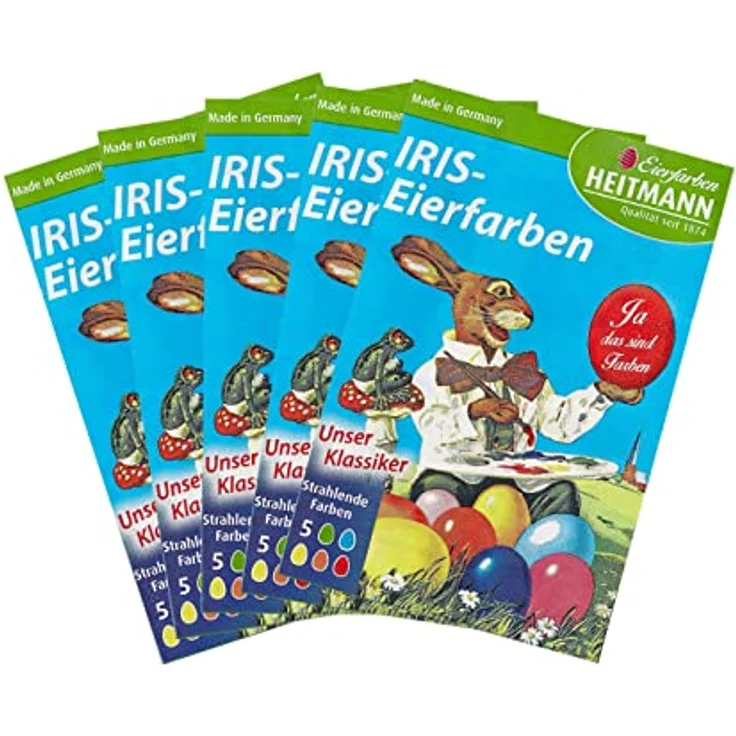 Heitmann Eierfarben 4102AMZ Iris, 5er Set in Grün, Blau, Orange, Rot und Gelb, lebendige Farben für braune und weiße Eier – Bild 1