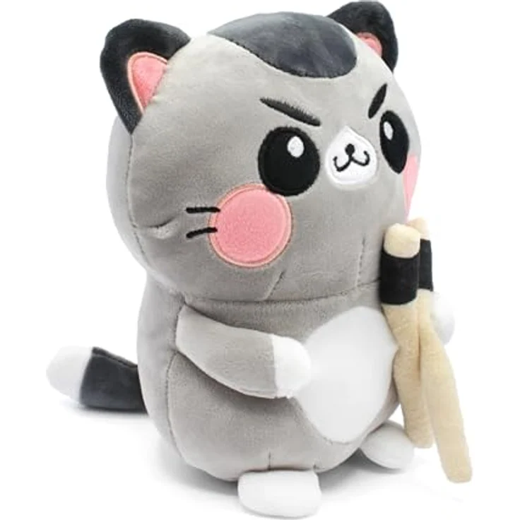 Joytoy Funny Cats 24181, Plüsch-Katze mit Chopsticks, 25 cm, gelb und grün – Bild 1