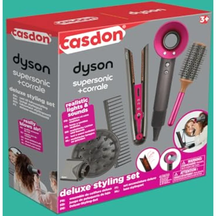 Casdon 73552 Dyson Supersonic & Corrale Deluxe Styling-Set | Spielzeug-Haartrockner und-Glätteisen für Kinder ab 3 Jahre | Mit interaktiven Elementen ausgestattet - Preisvergleich – Bild 9