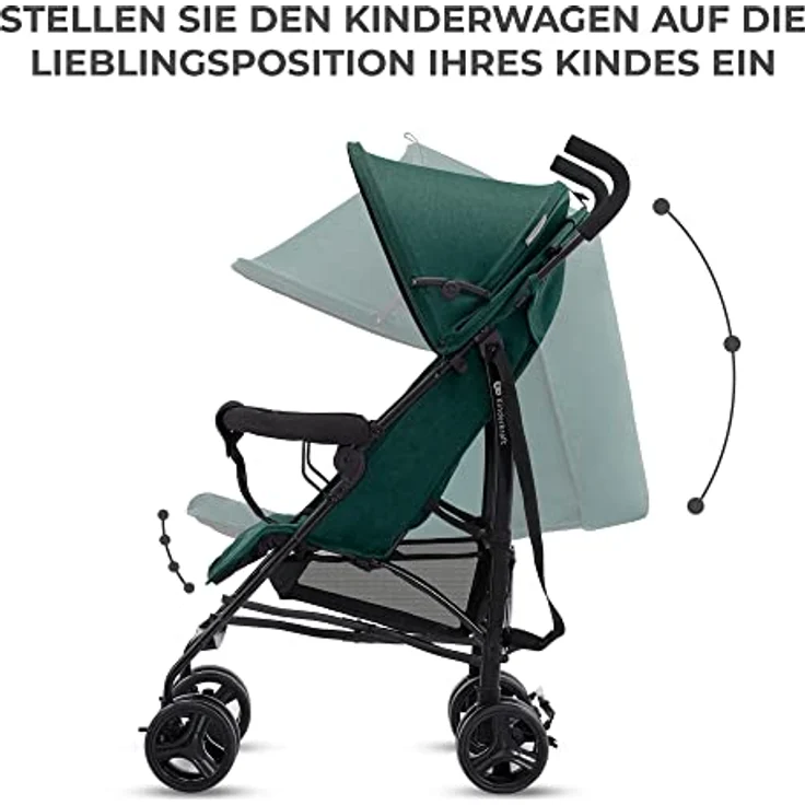 kk Kinderkraft TIK Kinderwagen, Liegebuggy, Sportwagen, Leicht - 6,5kg, Drehbare Vorderräder, Verstellbarer Griff, Stufenlose Einstellung der Rückenlehne, Schnelles Zusammenklappen, bis zu 17kg, Grün – Bild 3