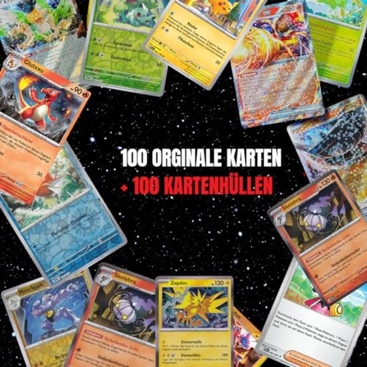 cardcosmos 100 Karten Set - Pokemon Karten Deutsch, inkl. 12 Holo/Reverse Holo, 100 Kartenhüllen, keine Duplikate, Sammelkarten Geschenkbox für Kinder & Sammler – Bild 4