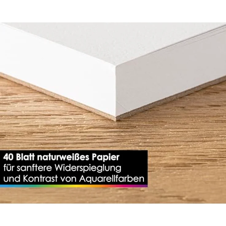 OfficeTree Aquarellpapier 40 Blatt A3 300g, säurefreies Wasserfarben Papier mit 2 Pinseln, strukturiert und glatt, ideal für Aquarellmalerei, Acrylfarben und mehr – Bild 3