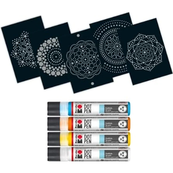 Marabu Dot Pen Set "Mandala", 4 x 25 ml punktfarbige Wasserbasis, matt & erhaben, in Hellblau, Orange, Gelb und Weiß für Dotting-Technik – Bild 3