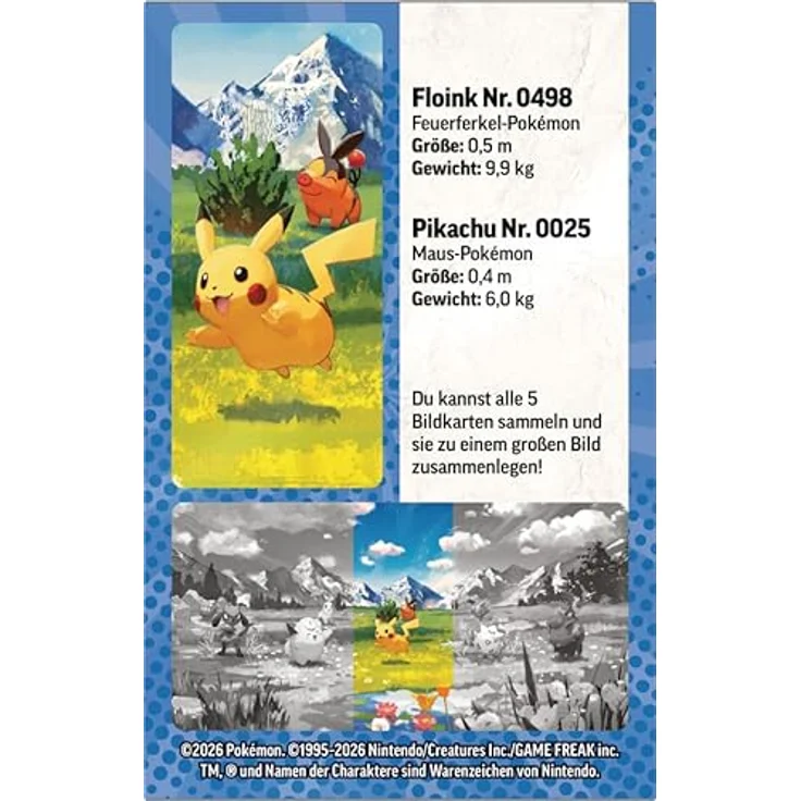 Pokémon Pokémon-Sammelkartenspiel: Mini-Tin-Box Mega-Entwicklung – Erhabene Helden mit Pikachu und Floink, inkl. 1 Stickerbogen, 1 Pokémon-Bildkarte und 2 Boosterpacks – Bild 5