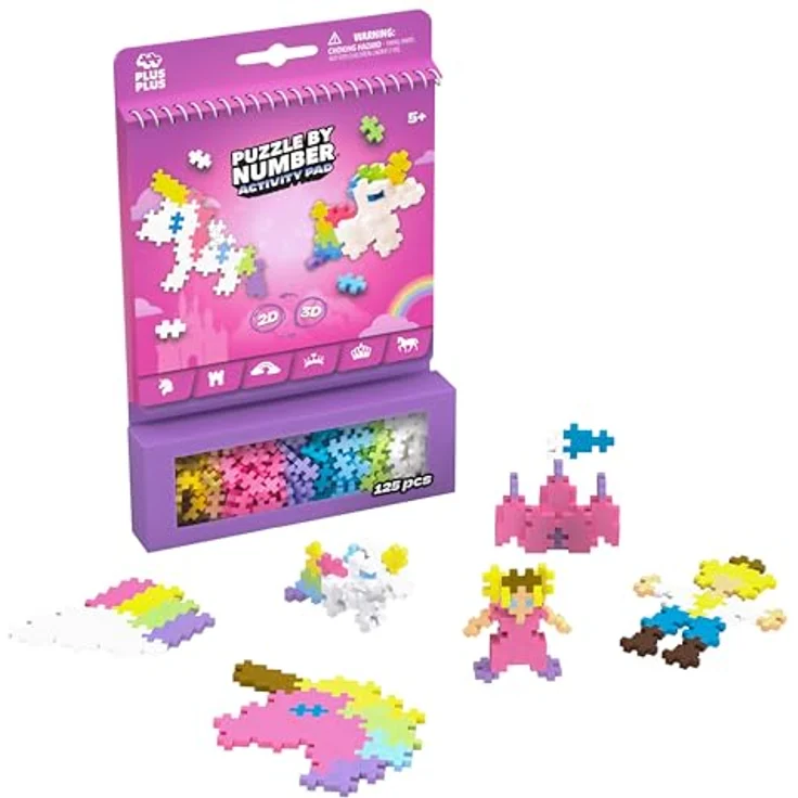 PLUS-PLUS Kreativset Bausteine Puzzle by Number Märchen, 12 Aktivitäten und 125 Bausteine für 2D-Puzzle und 3D-Figuren – Bild 1