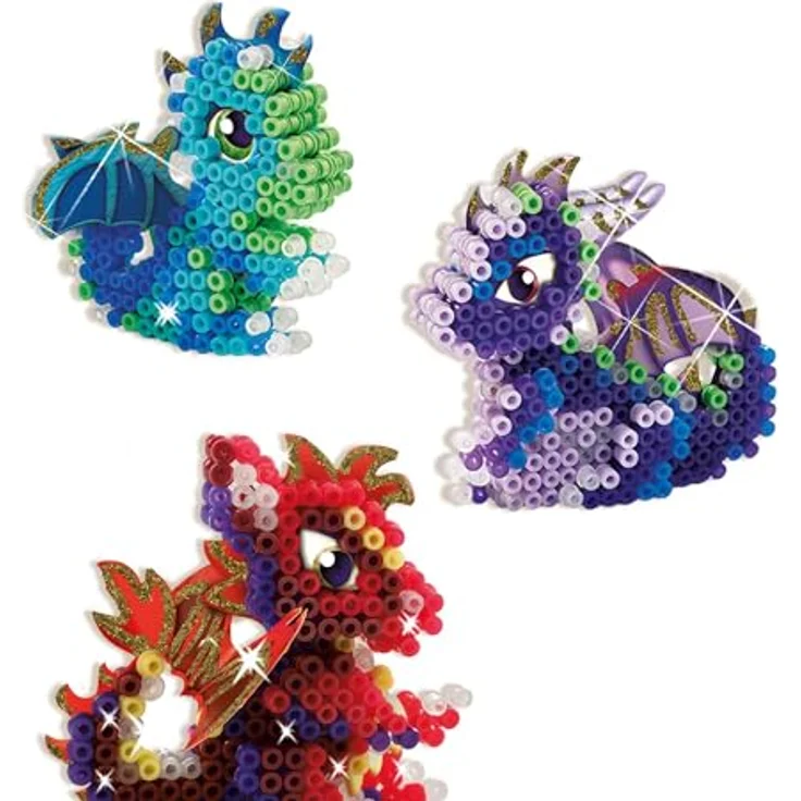 SES Bügelperlen SES Creative Bügelperlenset Glow in the Dark Drachen, 1800 bunte Bügelperlen, 3D-Drache – Bild 3
