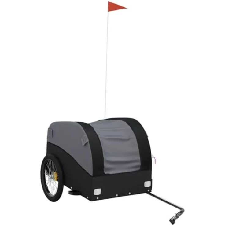 vidaXL Fahrradlastenanhänger Schwarz 45 kg Eisen mit Deichsel und Sicherheitsflagge – Bild 1