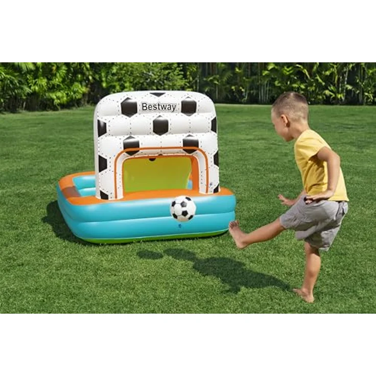 Bestway 3-in-1-Bällebad Kick 'n Swish, 120 x 107 x 84 cm, ab 2 Jahren, Innen- und Außengebrauch, PVC, 2 Basketballkörbe, Torschusswand, 1 Fußball, 2 Basketbälle, 15 Spielbälle, Sicherheitsventile – Bild 2