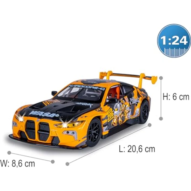 Jamara BMW M4 GT3 Diecast 1:24, ferngesteuertes Spielzeugauto in gelb mit Knopfzellen شامل – Bild 3