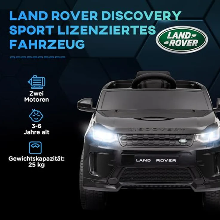 AIYAPLAY Kinder Elektroauto 12V Land Rover Discovery Sport Kinderauto mit 2,4G Fernbedienung, Musik, Hupe, LED-Lichtern, Schwarz – Bild 3
