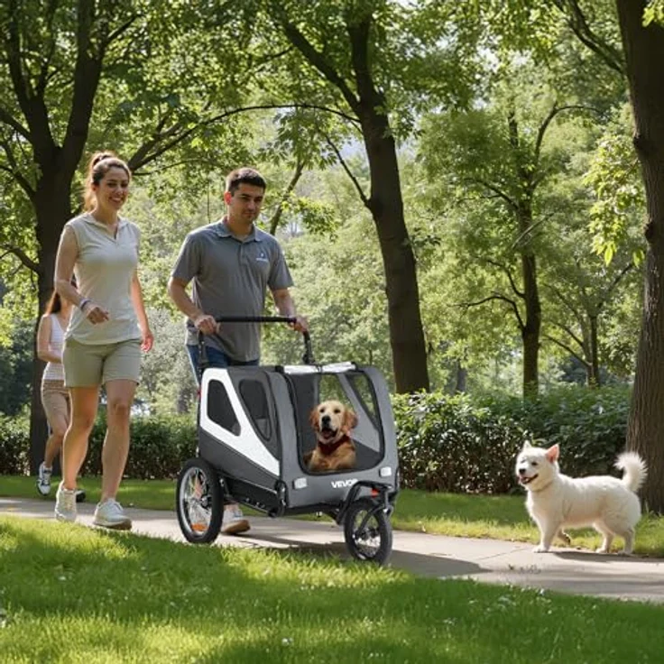 VEVOR Hundeanhänger, 2-in-1 Fahrradanhänger bis 45 kg für kleine & große Hunde, klappbarer Stahlrahmen, universelle Kupplung, inkl. Flagge & interne Leine, 1390x770x845 mm – Bild 8