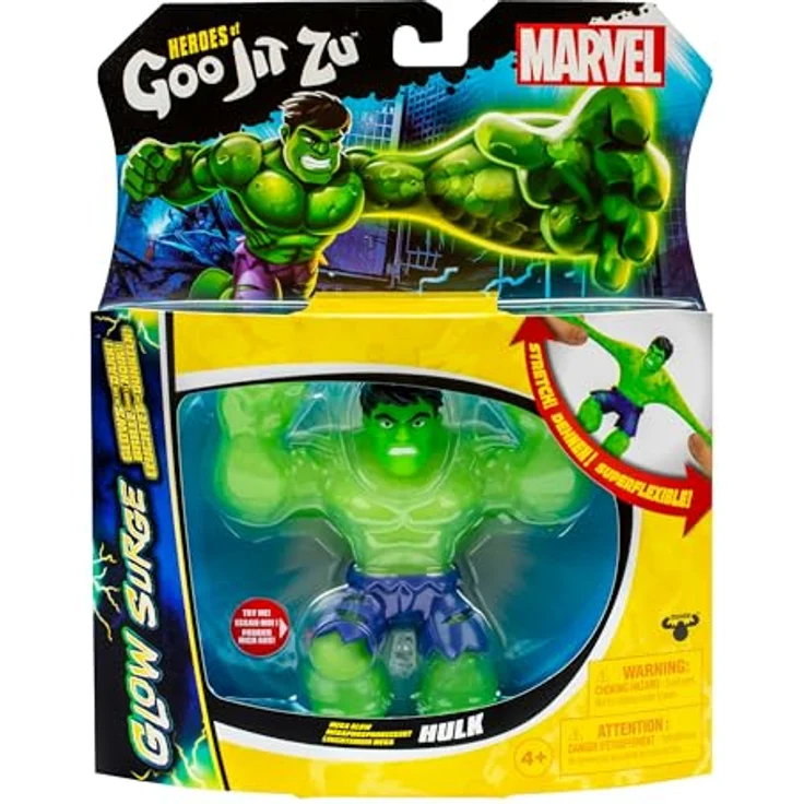 Heroes of Goo Jit Zu Hulk Glow Surge 11 cm, leuchtende und dehnbare Figurine mit Scrunchy-Textur, Marvel – Bild 2