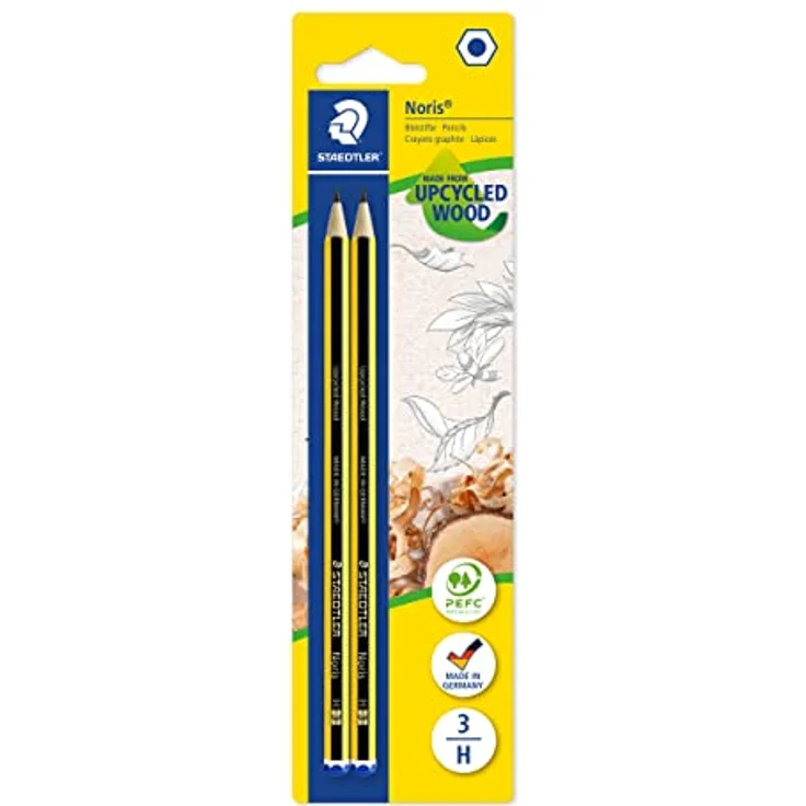 STAEDTLER Bleistift Noris 120, Made from Upcycled Wood, Härtegrad H, Rutschfeste Soft-Oberfläche, hohe Buchfestigkeit, hohe Qualität Made in Germany, Blisterkarte mit 2 Stück, 120-3 BK2D – Bild 1