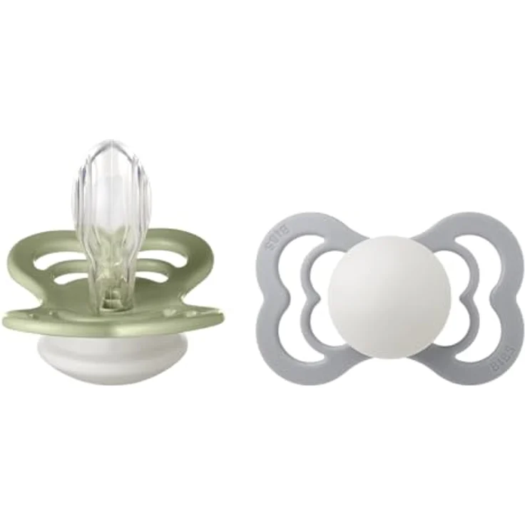 BIBS Supreme Schnuller 2er-Pack, BPA-frei, Symmetrischer Nippel. Silikon, Größe 2 (6-18 Monate), Sage / Cloud Night – Bild 2