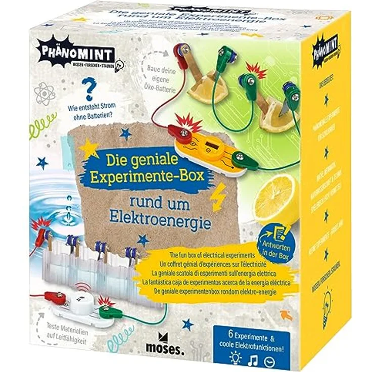 moses. PhänoMINT Die geniale Experimente-Box, Elektroenergie Experimentierkasten für Kinder, DIY Stromkreislauf Bausatz, Lernspielzeug ab 8 Jahren, Mittel