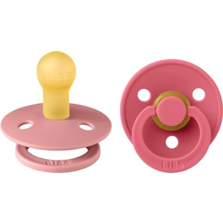 BIBS Colour Schnuller 2er-Pack, BPA-frei, Kirschform Nippel. Naturkautschuk/Latex, Hergestellt in Dänemark, Größe 1 (0-6 Monate), Dusty Pink/Cora – Bild 1