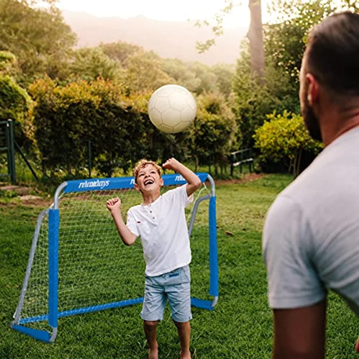 Relaxdays Jungen Fußballtor Relaxdays Fu balltor für Garten Tor Kinder Erwachsene Metall mit Tornetz HBT 110 x 15, grau/blau, 1 St ck EU – Bild 3