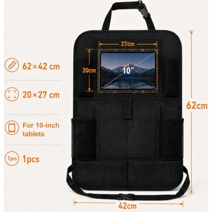 BillyBath Rückenlehnenschutz Auto Kinder, Auto Organizer mit 10 Zoll Tablet-Fach, 10 Fächer, wasserdicht, Oxford Stoff, 1 Stück – Bild 3