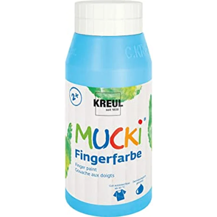 KREUL MUCKI Fingerfarbe hellblau, 750 ml, cremig-pastose, wasserbasiert, dermatologisch getestet, vegan, geeignet für Kinder ab 2 Jahren – Bild 1