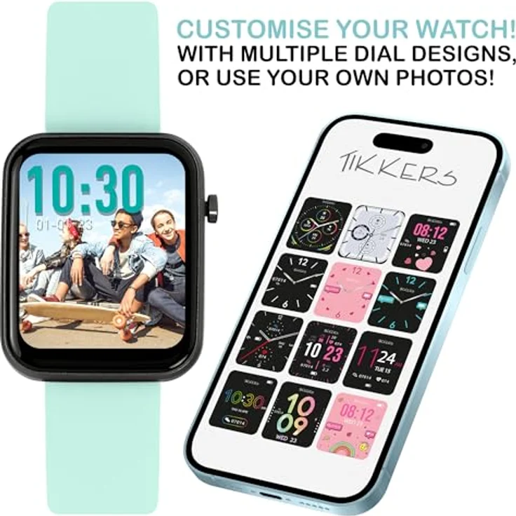 Tikkers Kids Series 13 Smartwatch Uhr mit Fitness-Tracker, Wecker, Kamera, GPS-Verbindung, Pulsmesser, Schrittzähler, Touchscreen, Blaues Silikonarmband – Bild 2