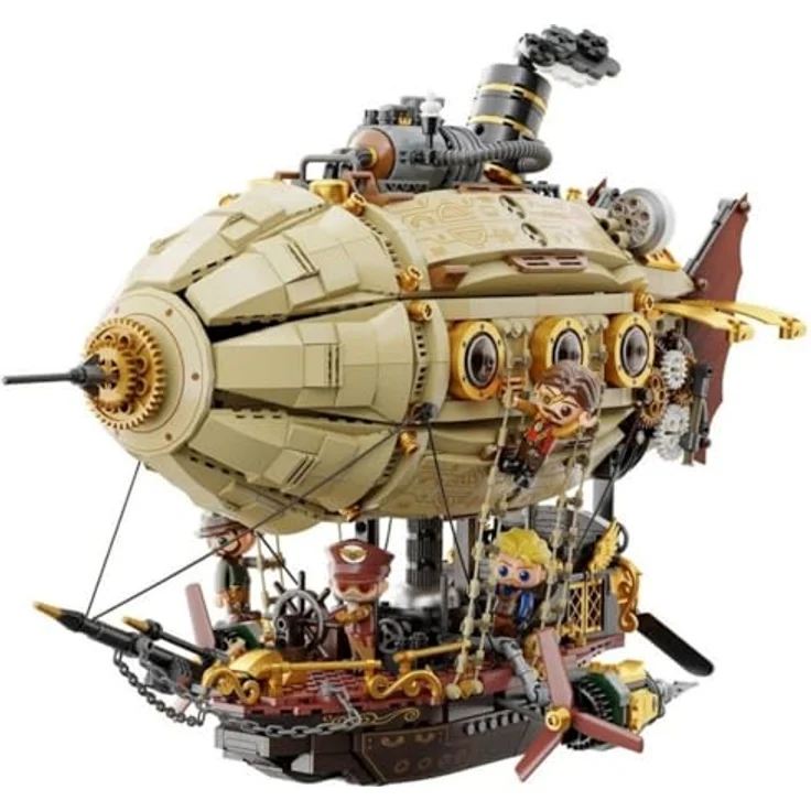 Pantasy Steampunk Airship, Modell mit 1949 Klemmbausteinen, Doppelschicht-Design und fünf Minifiguren – Bild 1