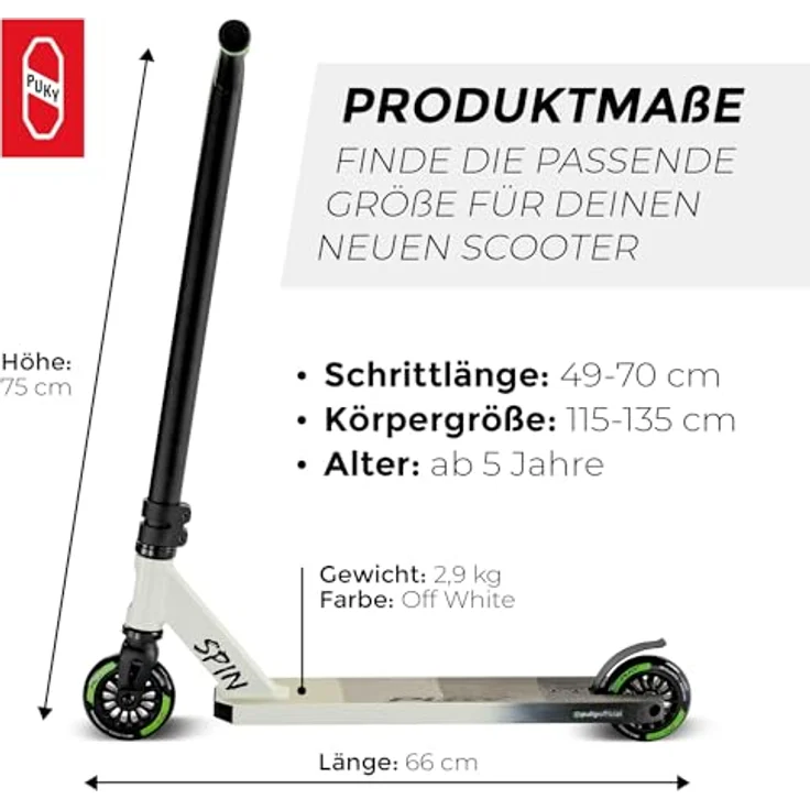 Puky Stuntscooter Spin, Aluminium-Deck, breite Griffe, Off-White – Bild 3