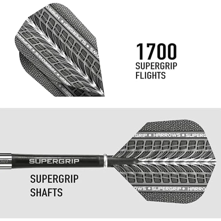 Harrows SUPERGRIP Darts-Set, 90% Wolframstahlspitze, 23 g, inkl. Supergrip-Schäfte, Supergrip-Flights, Reiseetui – Bild 4