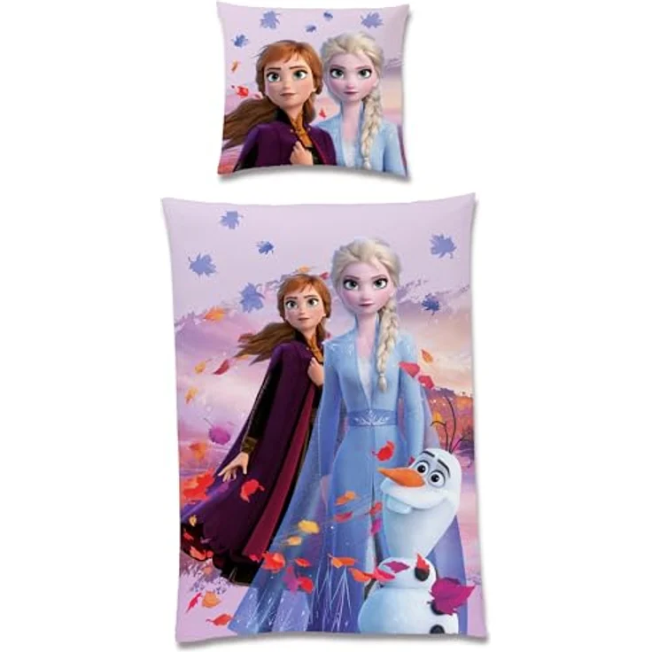 BERONAGE Frozen Die Eiskönigin Kinder-Bettwäsche Dreamteam 135 x 200 + 80 x 80 cm 100% Baumwolle Biber-Flanell-Qualität Disney ELSA Anna Snowman Sven Kristoff Olaf mit Reißverschluss Deutsche Größe – Bild 2