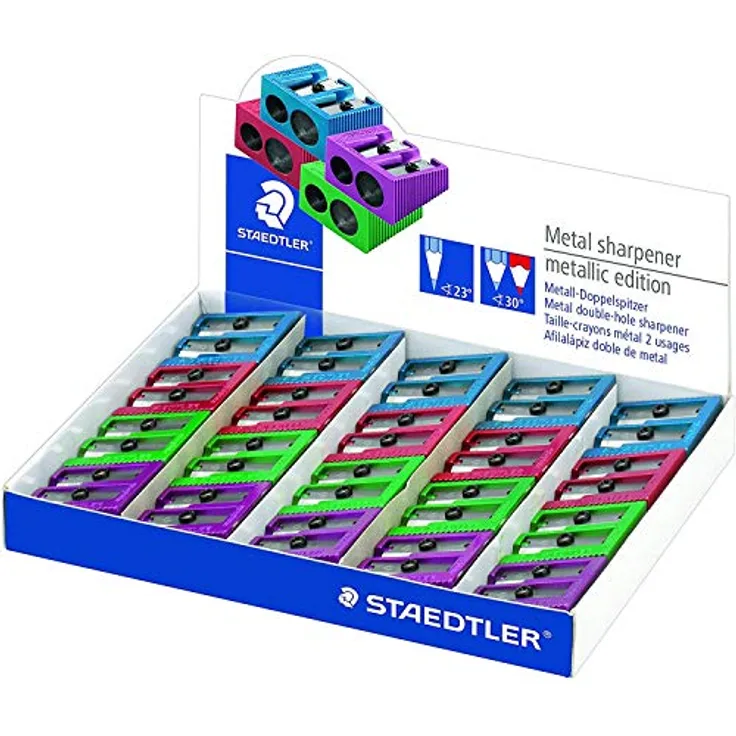 Staedtler Bleistiftspitzer doppelt, mit zwei Öffnungen für Standard- und dicke Stifte, metallisch sortiert