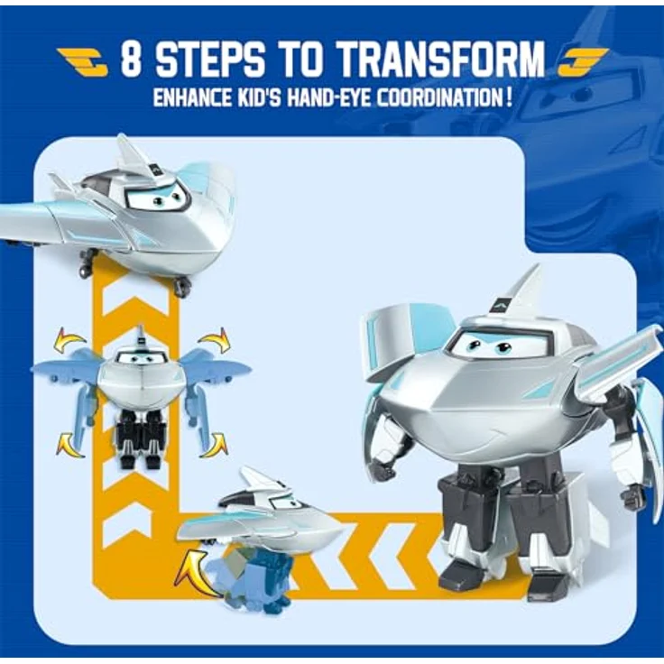 Super Wings Transformations-Flugzeug Supercharged Traver, 12,7 cm Spielzeug-Flugzeug und Roboterfigur für Kinder ab 3 Jahren, silber – Bild 3