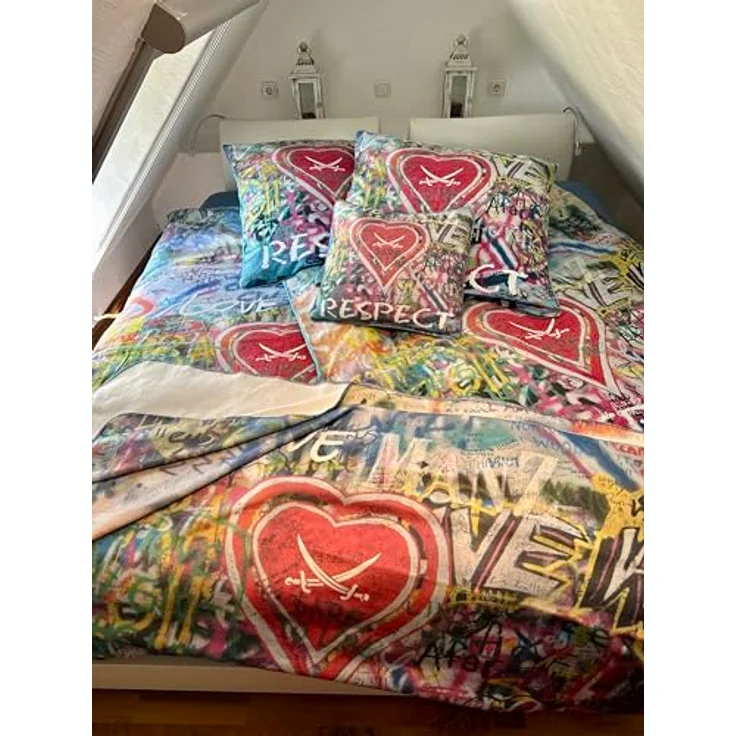 Sansibar Bettwäsche Respect, 135 x 200 cm, 2tlg. aus 100% Baumwolle, urbaner Graffiti-Look, Wendefunktion, hautfreundlich, waschbar bei 60 °C – Bild 5