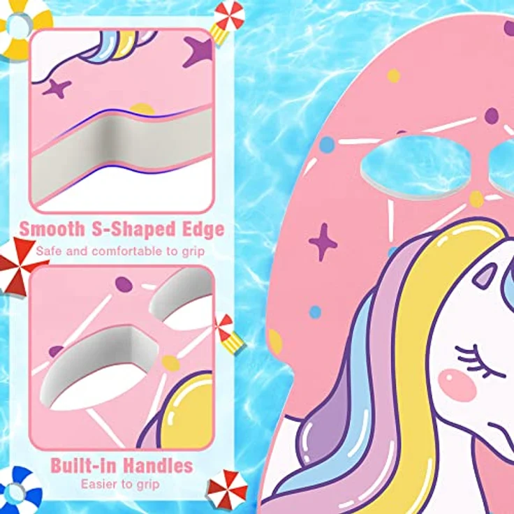 MoKo Kinder Schwimmbrett, Quallenform Kickboard mit 2 Griffen für Schwimmtraining, rosa Einhorn Design, 37,5 x 27,5 x 3 cm – Bild 5