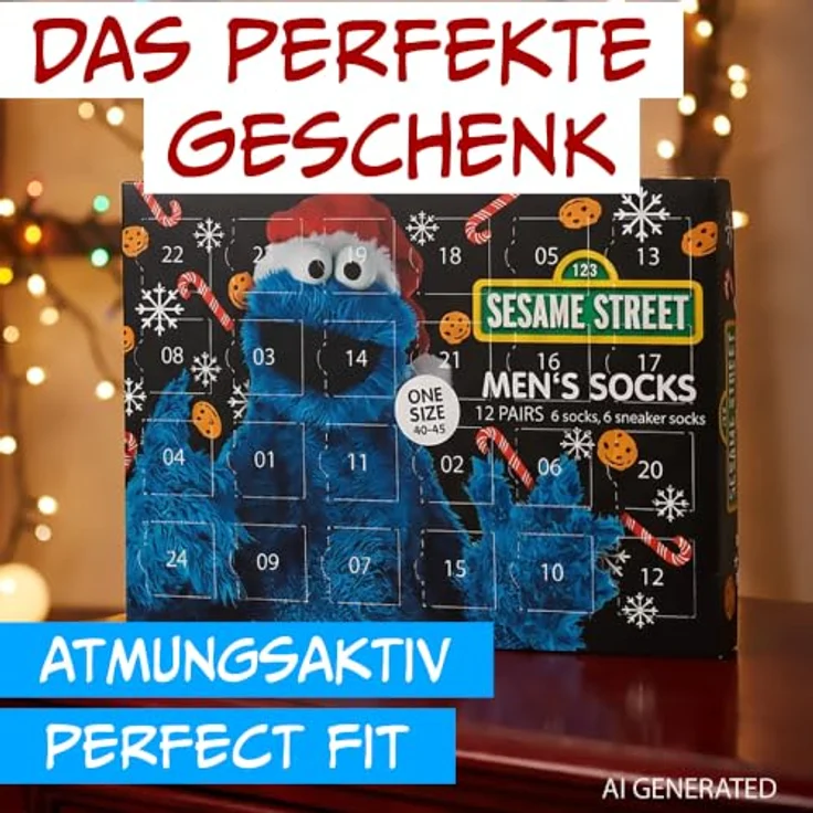 United Labels Sesamstraße Adventskalender, 12 Paar Socken für Herren in Größe 40-45, Mehrfarbig, Sneakers und lange Socken – Bild 2
