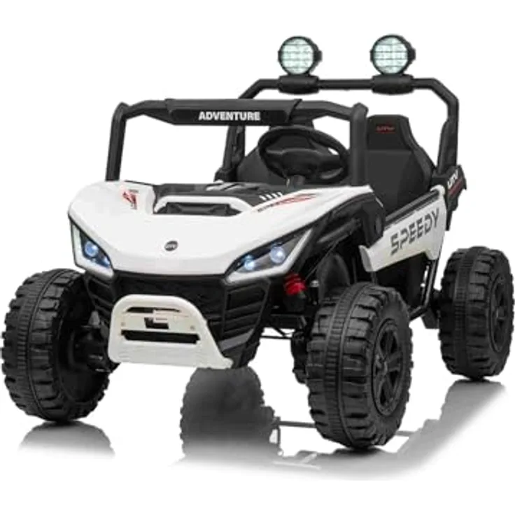 Beneo Motors 24V T-REX Ride Kinder Elektroauto, 2-Sitzer 4×4 mit Fernbedienung, Lithium Akku, LED-Leuchten, MP3/USB/AUX, für 3–8 Jahre, weiß