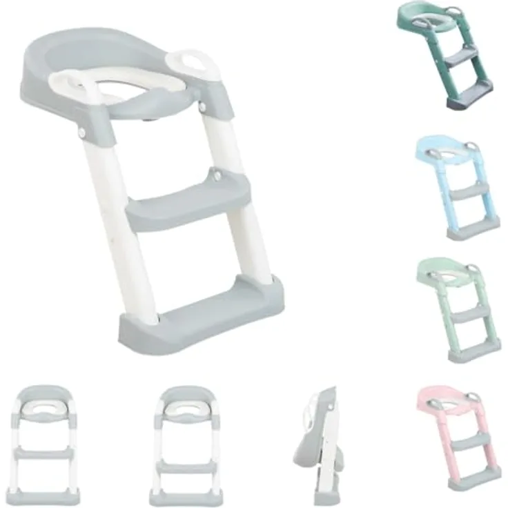 Kikkaboo Toilettenaufsatz Lea, Leiter, Toilettensitz, Griffe, Stufen verstellbar, Farbe:hellgrau
