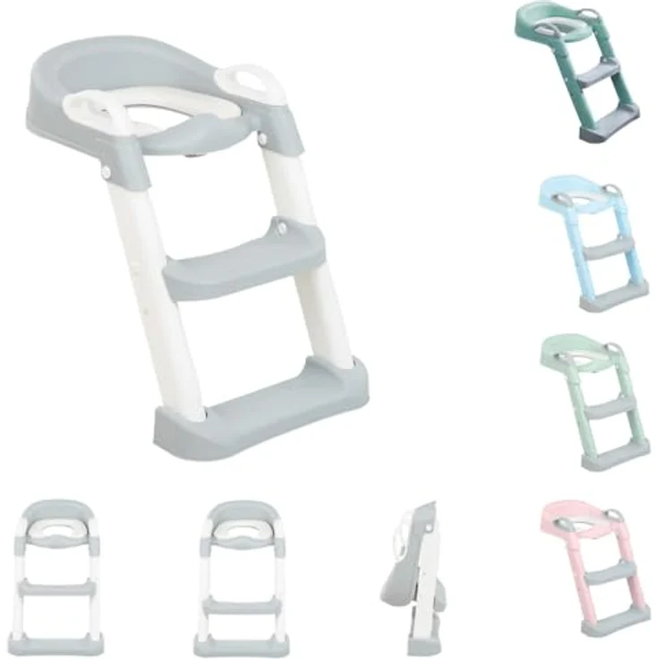 Kikkaboo Toilettenaufsatz Lea, Leiter, Toilettensitz, Griffe, Stufen verstellbar, Farbe:hellgrau – Bild 1