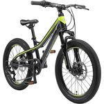 BIKESTAR Alu Mountainbike Jugendfahrrad 20 Zoll ab 6-9 Jahre Hardtail | 7 Gang Shimano Schaltung, Scheibenbremse, Federgabel | Kinder Fahrrad Schwarz Grün | Risikofrei Testen